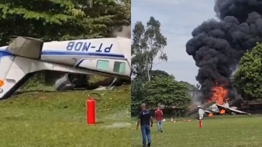 Avião de pequeno porte cai em Marília (SP) e deixa duas pessoas mortas durante aproximação para pouso