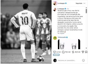 Mbappé se pronuncia após eliminação do Real Madrid na Champions e promete vitórias: ‘vamos vencer novamente em breve’