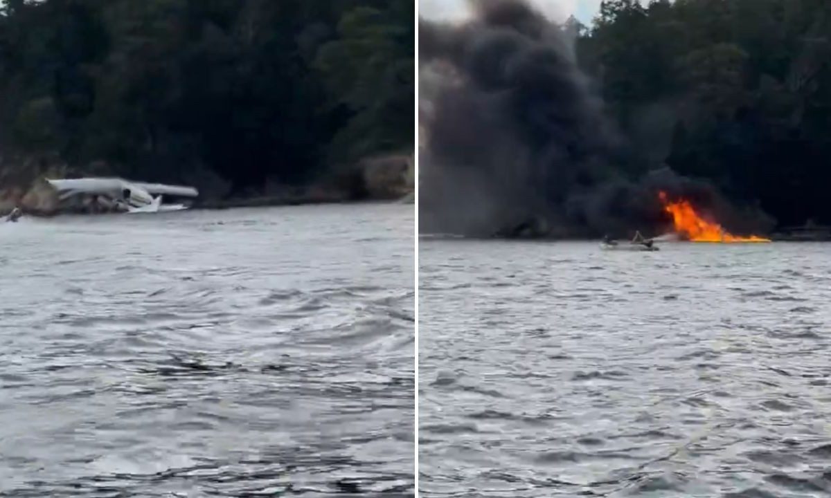 Hidroavião pega fogo após pouso forçado no mar em Washington; 11 pessoas a bordo